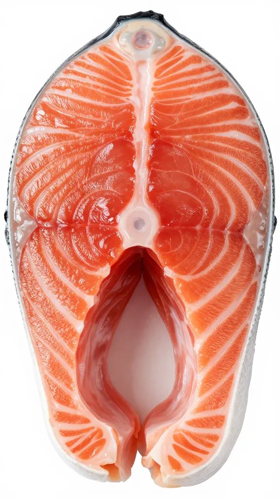 closeup of single salmon piece with bright pink interior