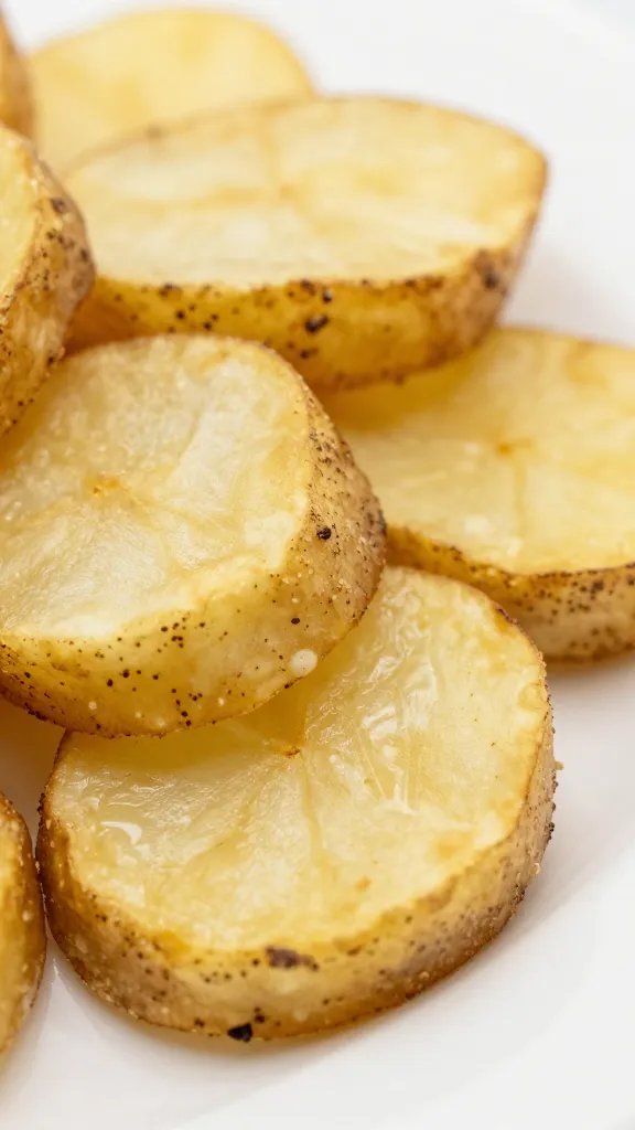 closeup of crispy potato edge textures against white plate