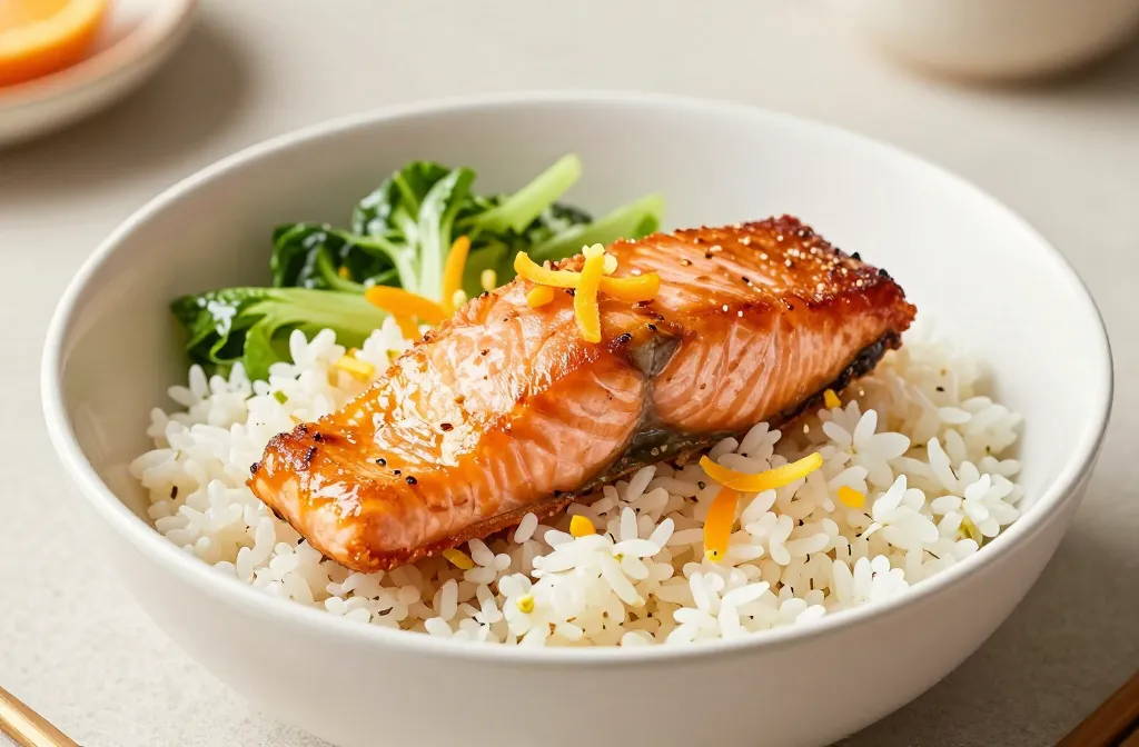 Air Fryer Crispy Salmon Rice Bowl