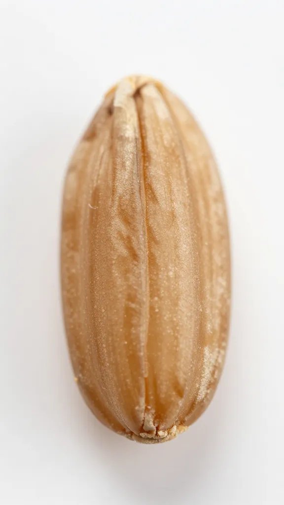 closeup of single brown rice grain with sesame