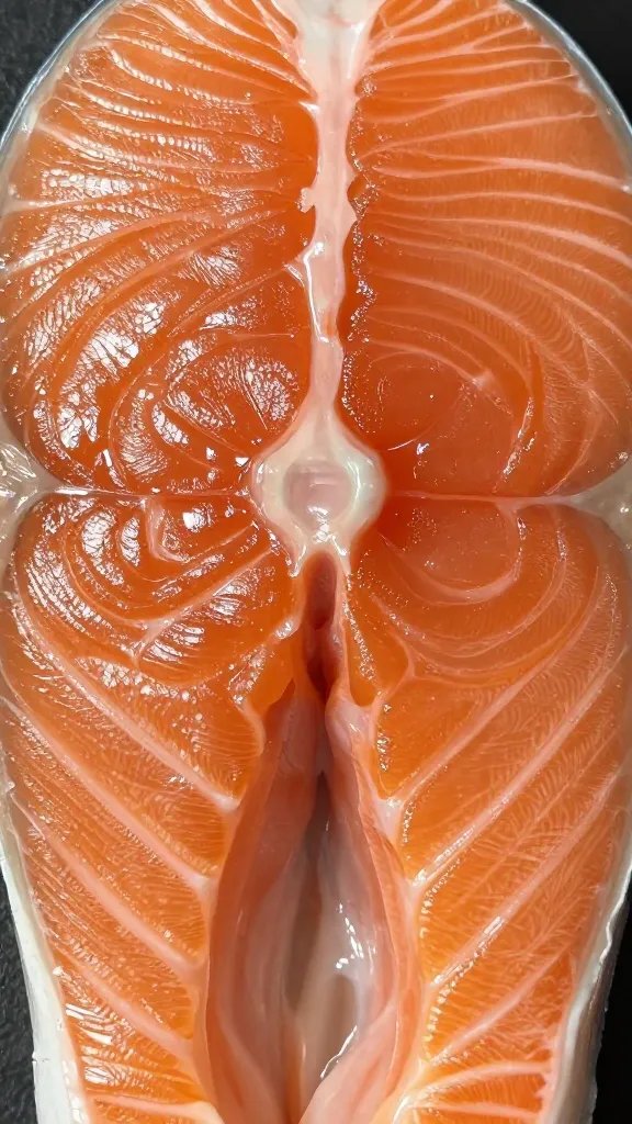 closeup of oil-brushed salmon surface under warm lighting