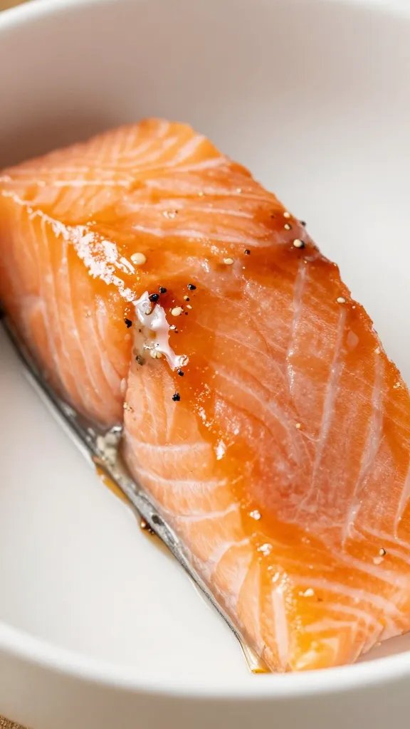 closeup of maple-glazed toppings on a single salmon bowl component