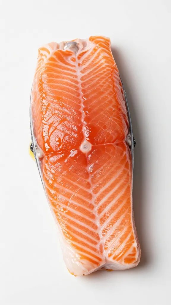 close portrait of single salmon fillet brushed with light oil
