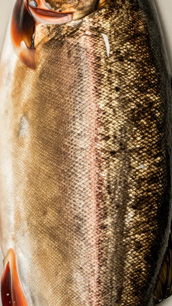 closeup of bronzed, crisp sockeye salmon skin texture