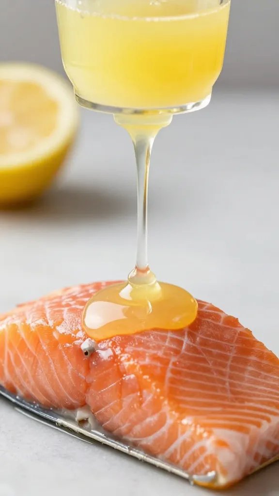 focused shot: lemon juice squeeze over salmon