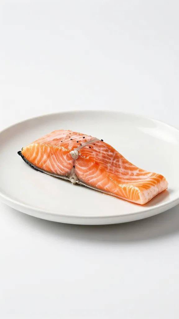 studio portrait: plated salmon with minimal garnish, clean background