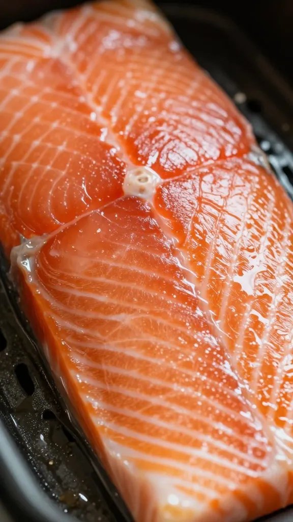 closeup of patting-dry salmon texture before air frying