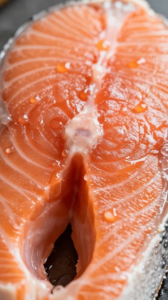 dramatic closeup of crisp salmon crust and oil droplets