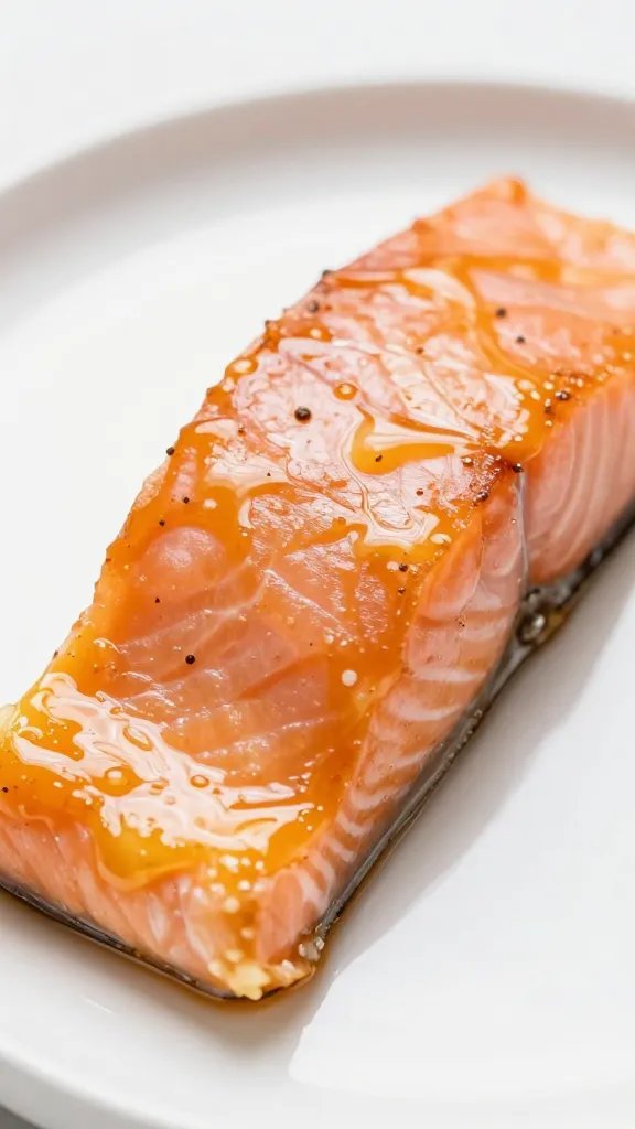 closeup of lemon-kissed salmon glaze on white plate