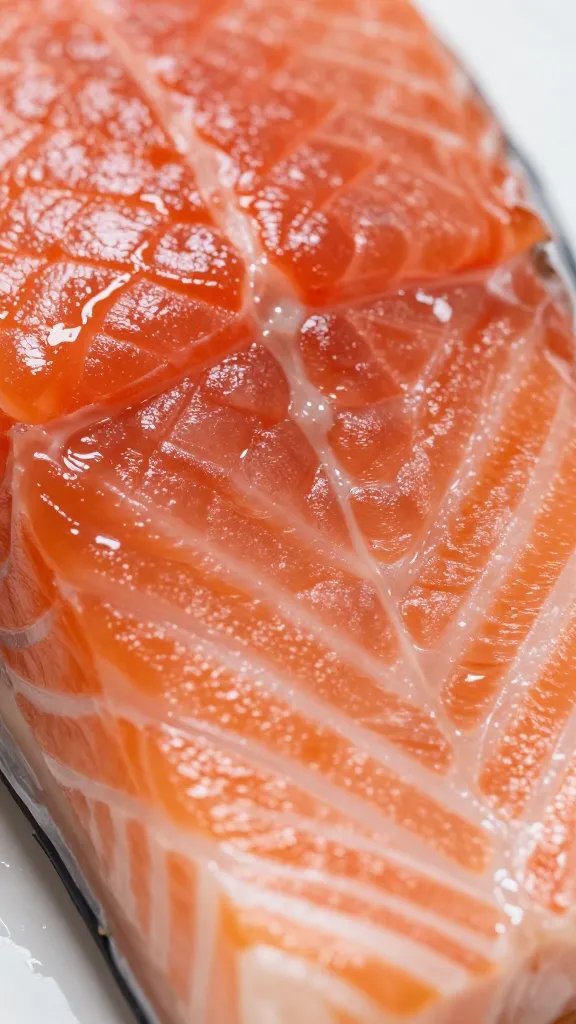 extreme closeup of juice sheen on succulent salmon fillet