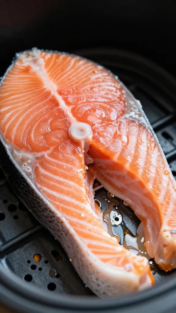 Focused shot on salmon skin texture after air fry