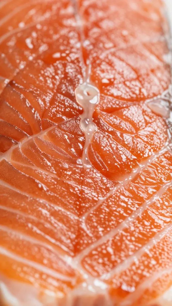 closeup of flaky salmon texture with glaze sheen