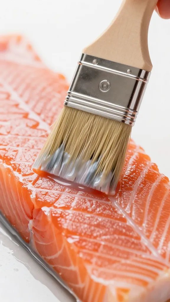 closeup of glaze brush on salmon surface