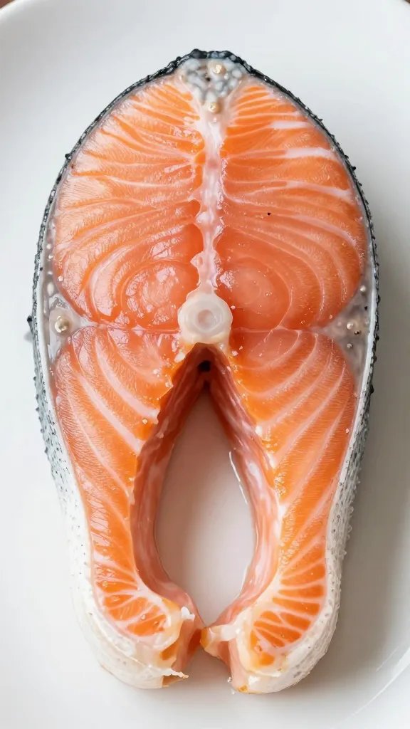 closeup of plated salmon with minimal garnish