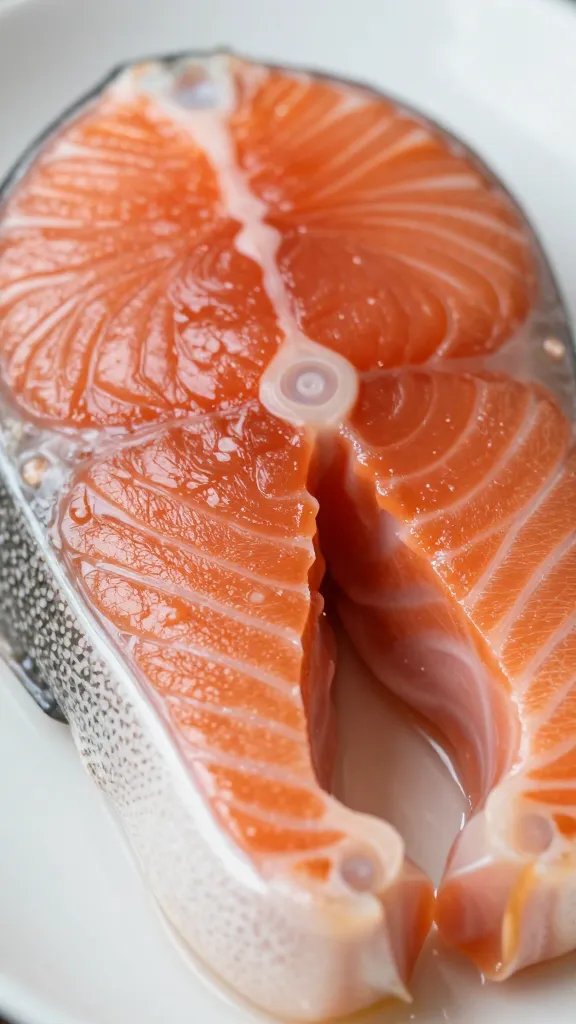 closeup of glossy salmon under soft studio lighting