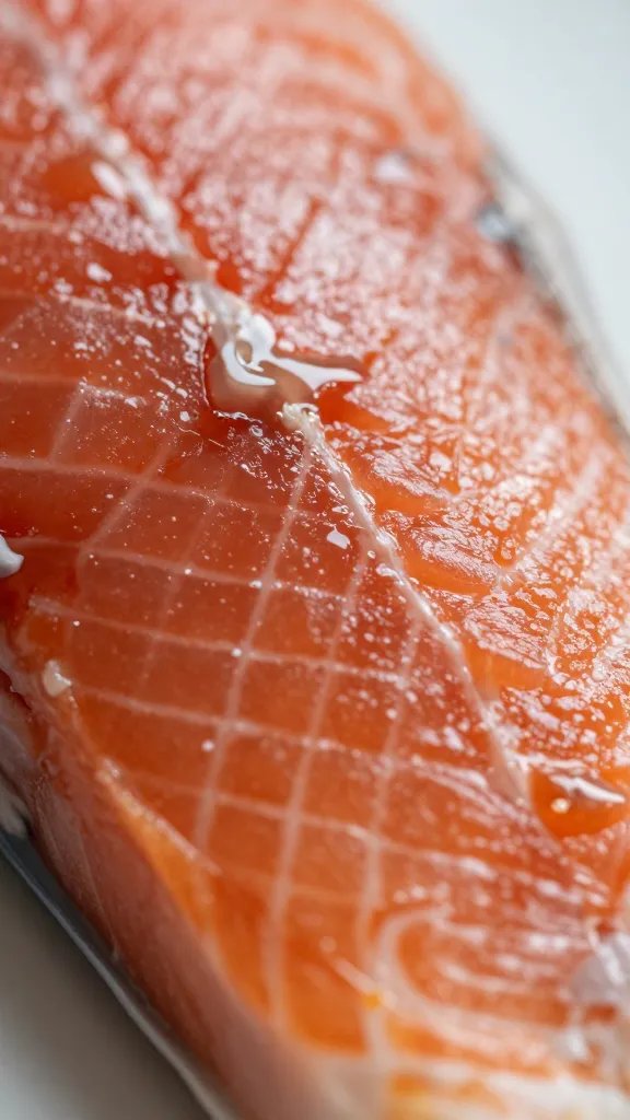 macro shot of Swerve Brown glaze coating salmon surface