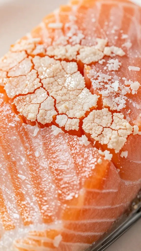 Macro shot of crust texture: crackly pork rind crust on salmon