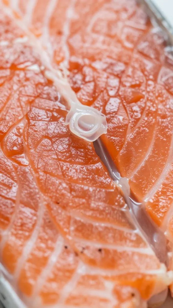 closeup of flaky salmon edges and crust separation