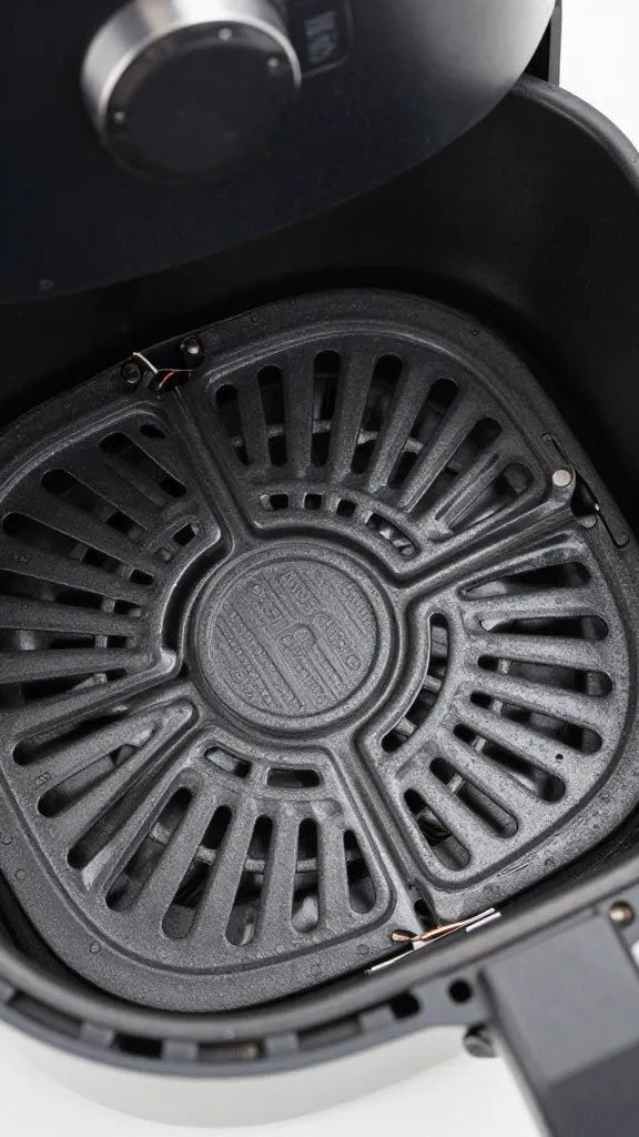 closeup of air fryer basket lining showing nonstick coating