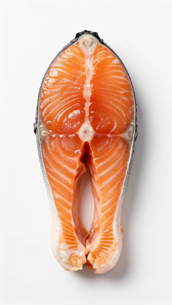 single salmon fillet steamed light from side, lacquered shine