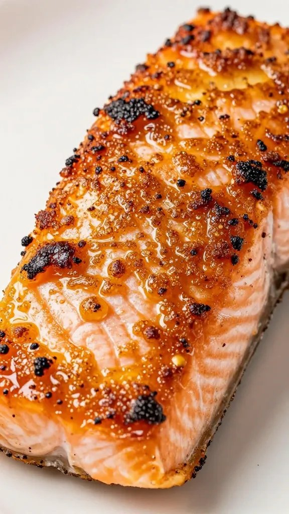 closeup of chili lime salmon fillet with crisp caramelized crust