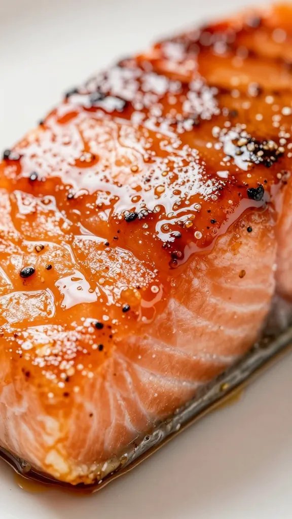 closeup of glossy jalapeño-kissed salmon glaze on edge