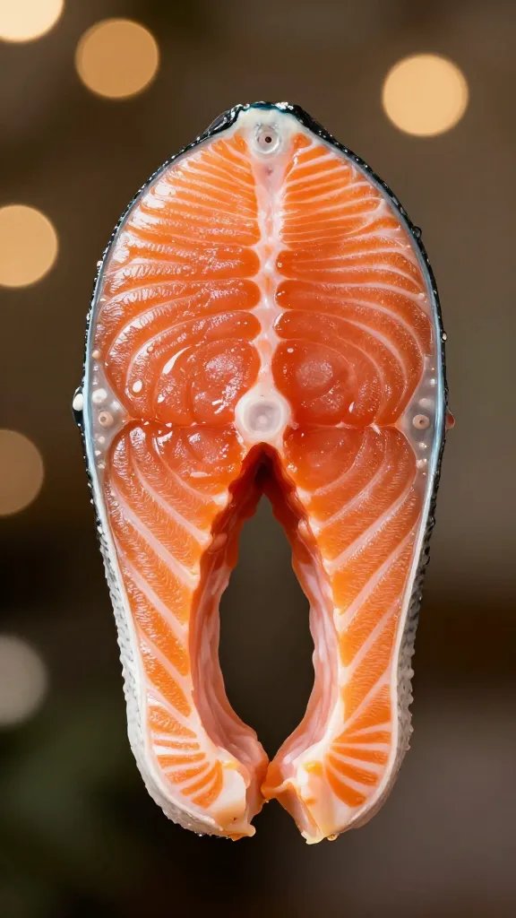 single plated salmon slice, bokeh background