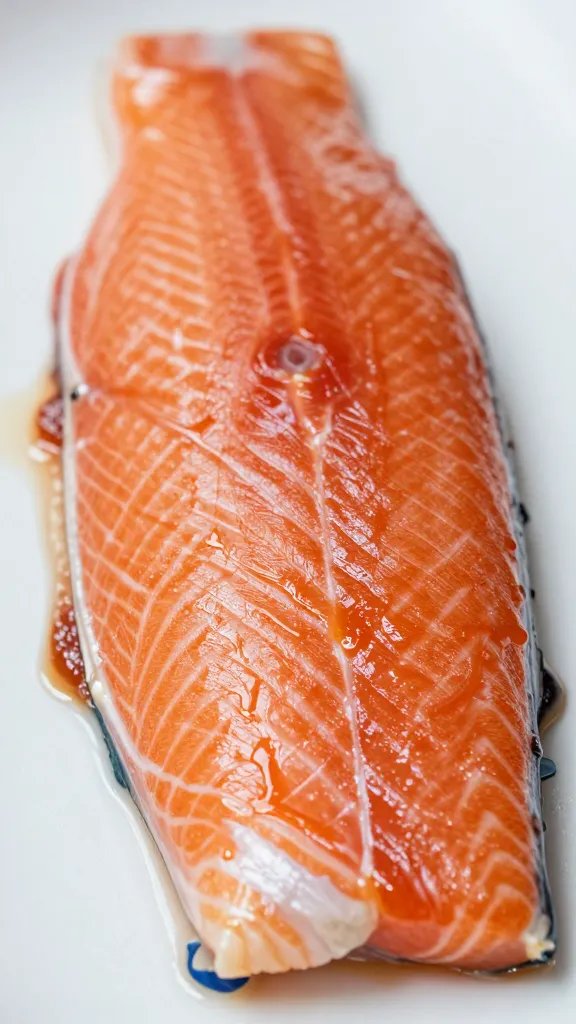 Closeup of patting dry salmon before glaze process