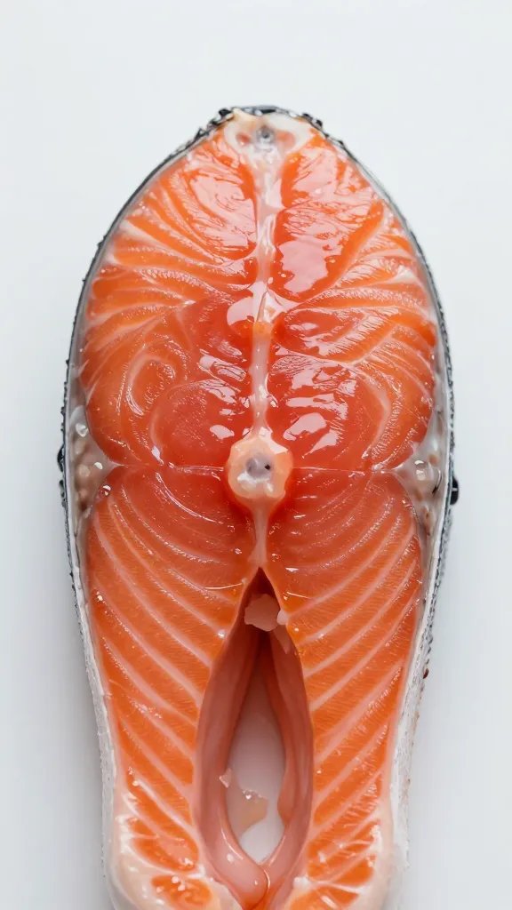 Closeup of glaze-coated salmon with minimal background texture