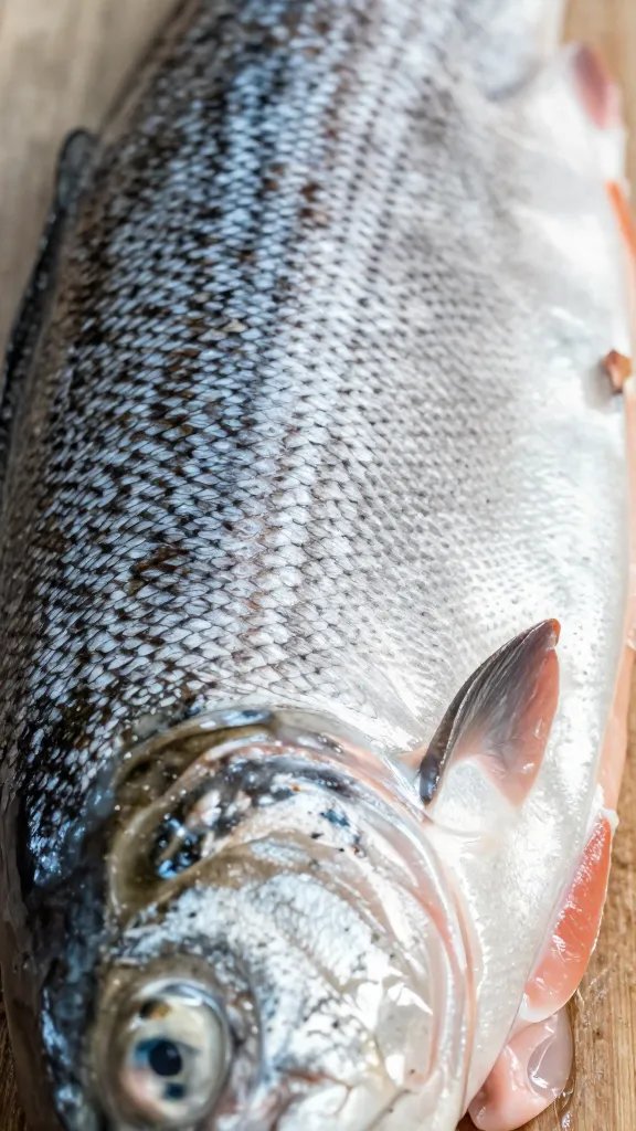 closeup of salmon skin with crisp texture, Dijon sheen