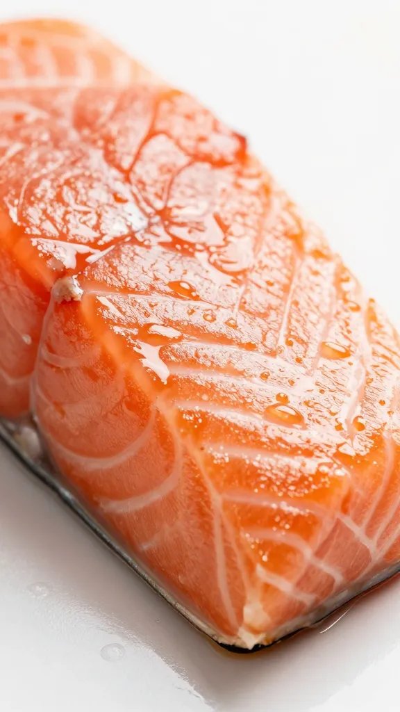 Salmon filet macro shot showing glaze sheen