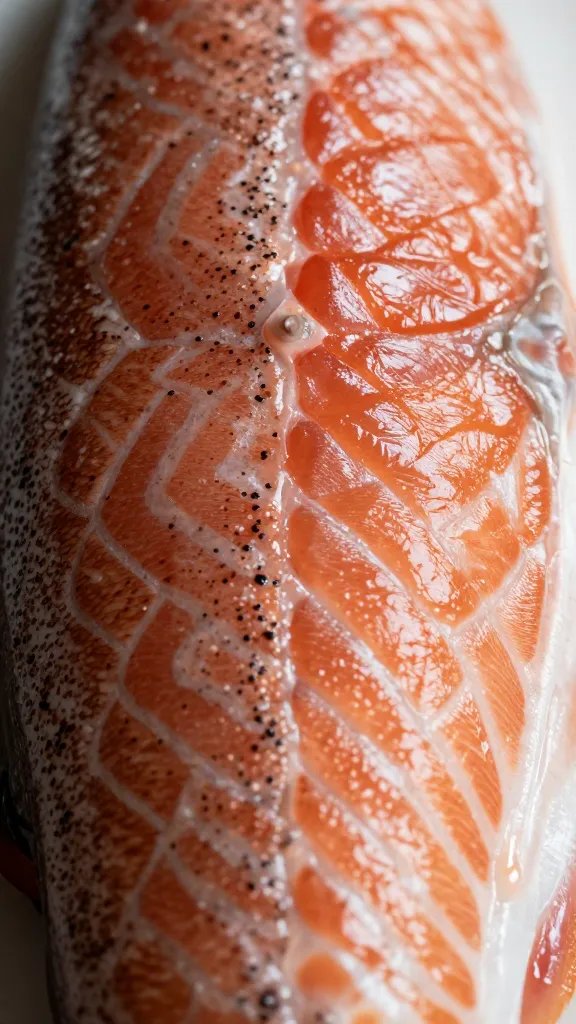 Closeup of salmon skin and glossy crust texture