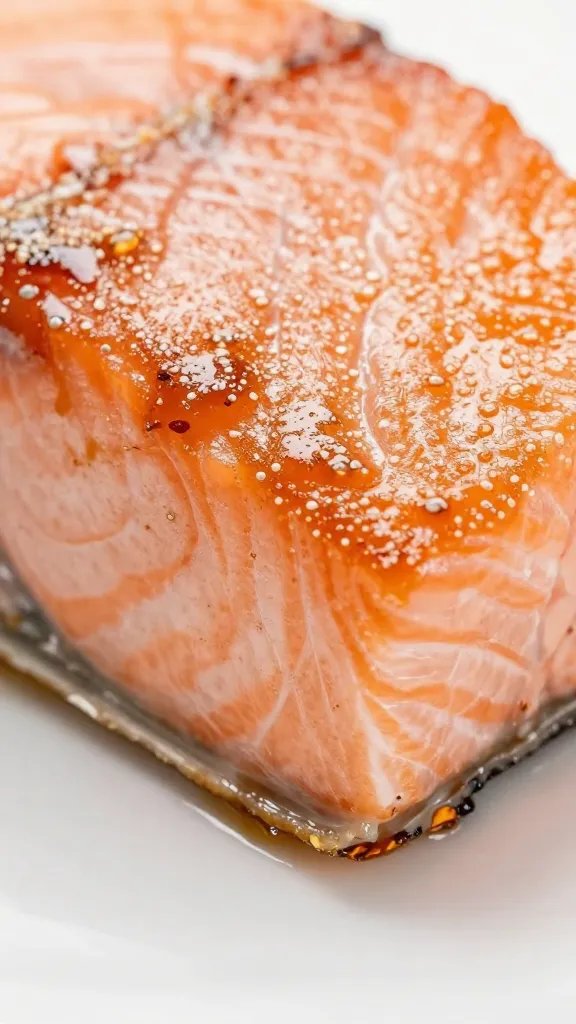 closeup of salted caramelized edge on salmon