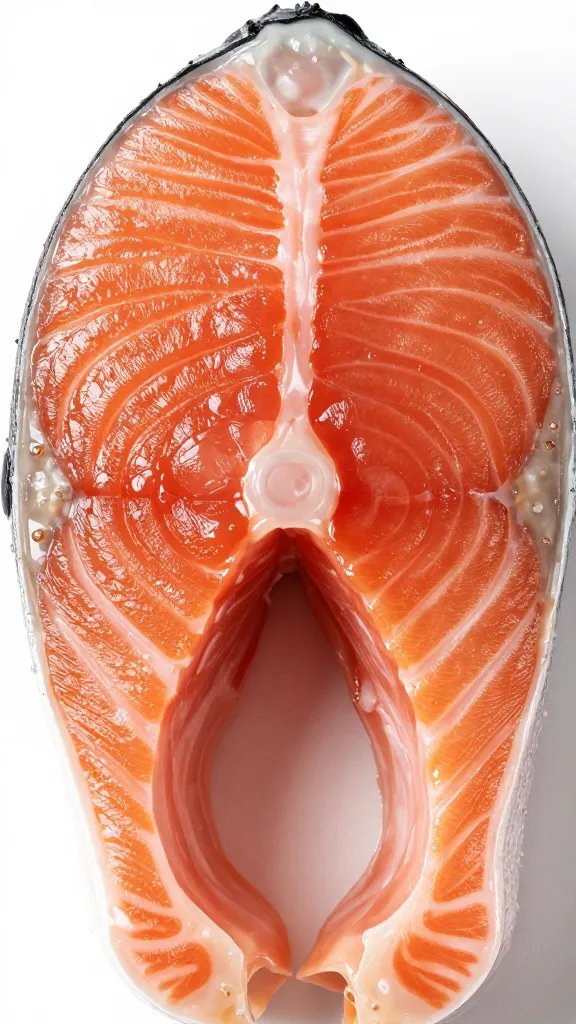 side-profile closeup of flaky salmon center revealed