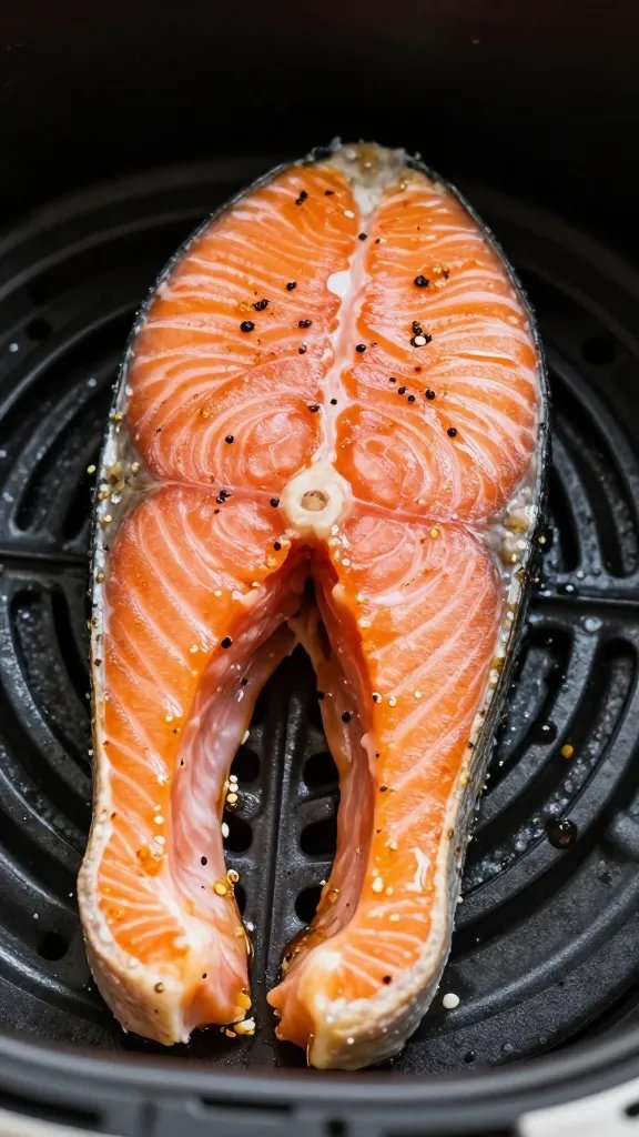 marinated salmon ready for air fryer closeup