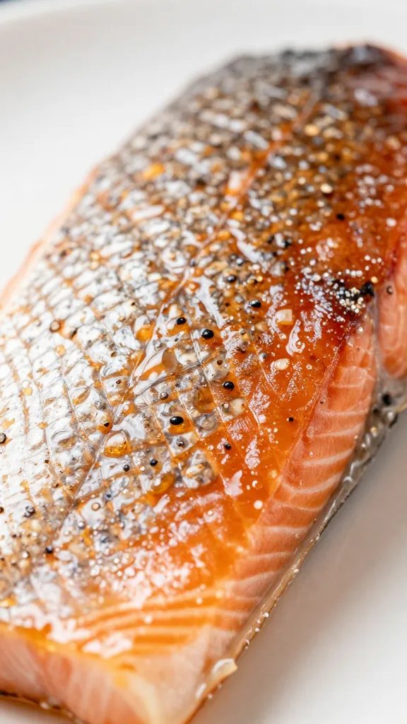 dry patting salmon skin before glaze closeup