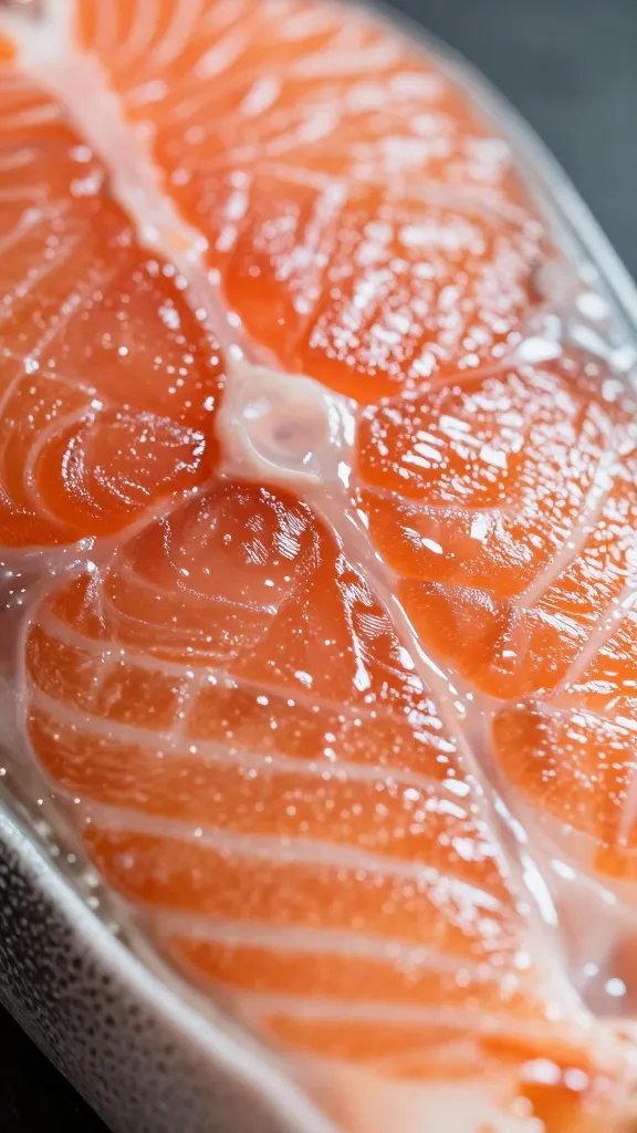 Extreme closeup of glaze shimmer on salmon