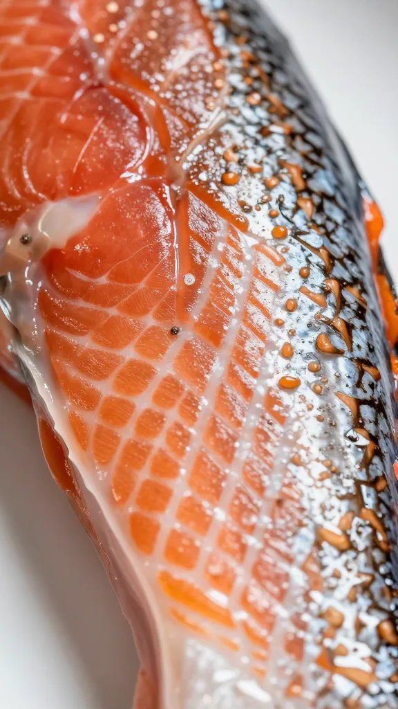 closeup of patting-dry texture on salmon skin before cooking