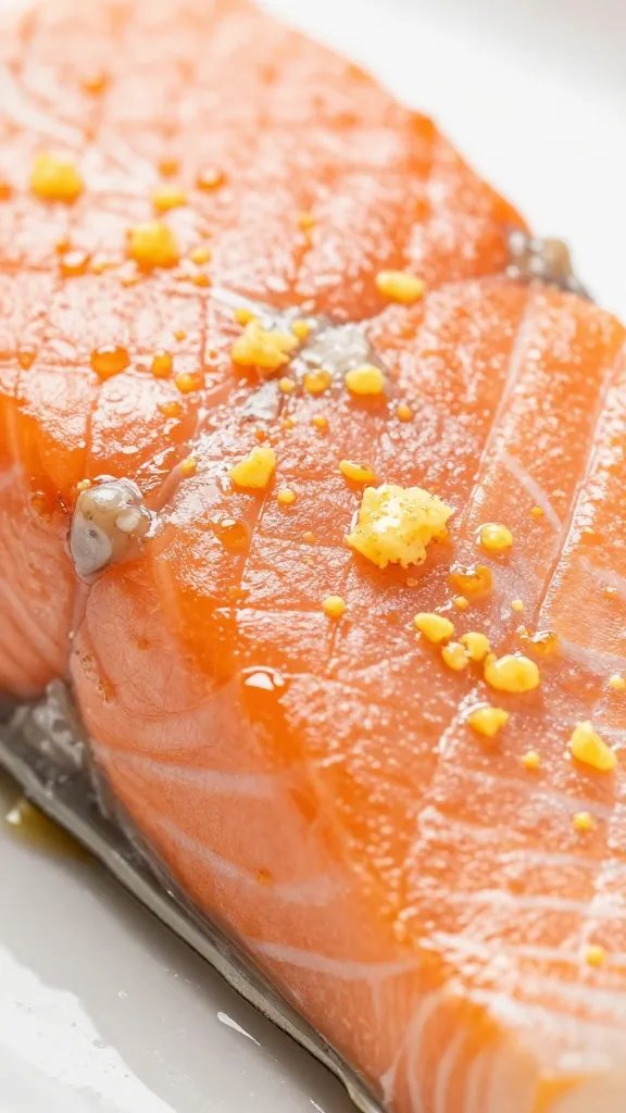macro of sizzling butter flecks on salmon edges