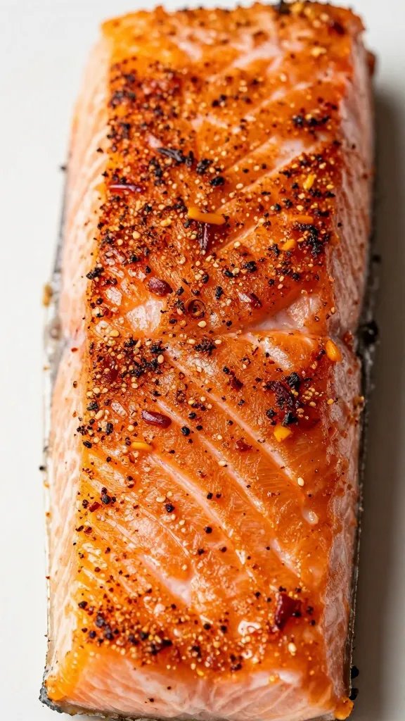 closeup of Hasselback salmon fillet with paprika crust