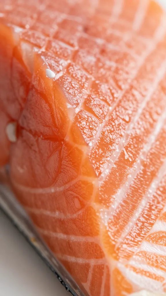 extreme closeup of crisp Hasselback salmon edge texture