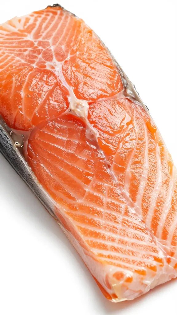 closeup of a single Hasselback salmon slice, partial cuts visible
