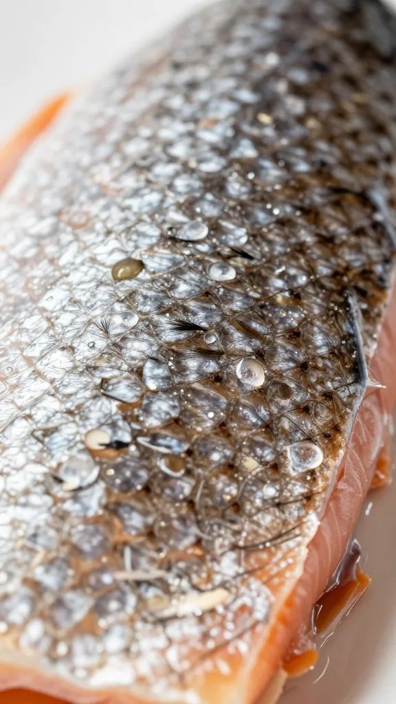 closeup of Hasselback salmon skin-like crust closeup detail