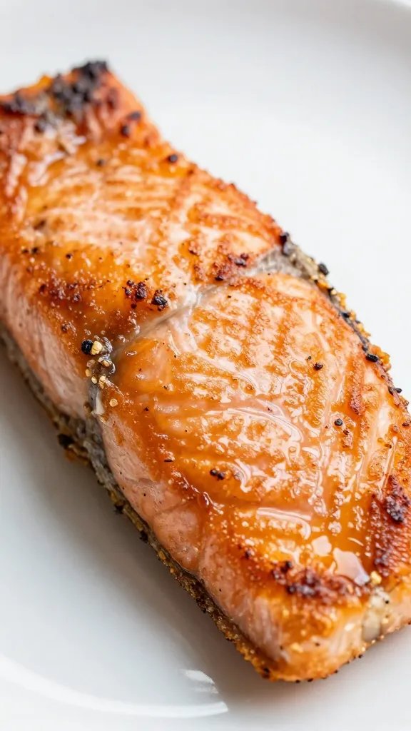 closeup of a caramelized air-fried salmon fillet
