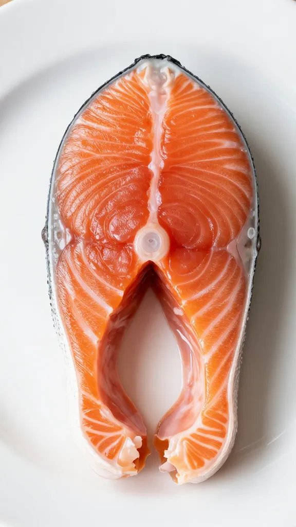 closeup of a single salmon portion on a white plate