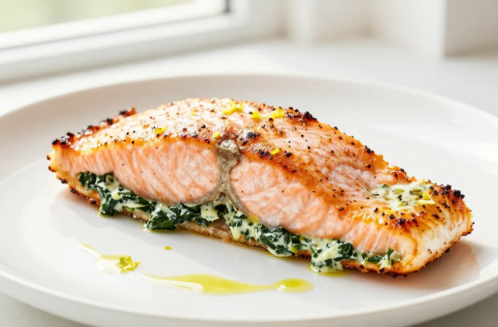 Air Fryer Stuffed Salmon (Spinach and Cream Cheese)