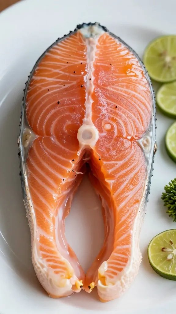 closeup of finished stuffed salmon plated with garnish