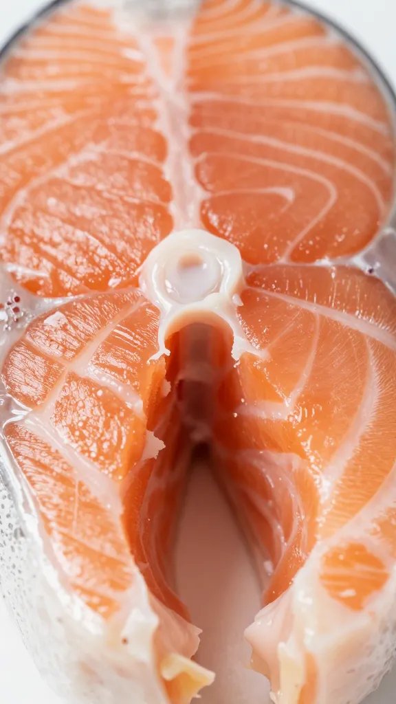 macro shot of creamy filling texture inside cut salmon cross-section