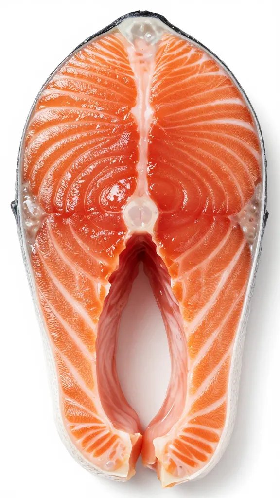 Closeup of single salmon fillet with crisp edge and smooth center