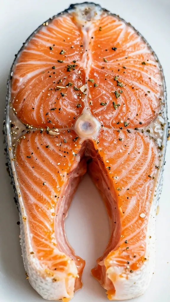 closeup of seasoned salmon with simple herb sprinkle
